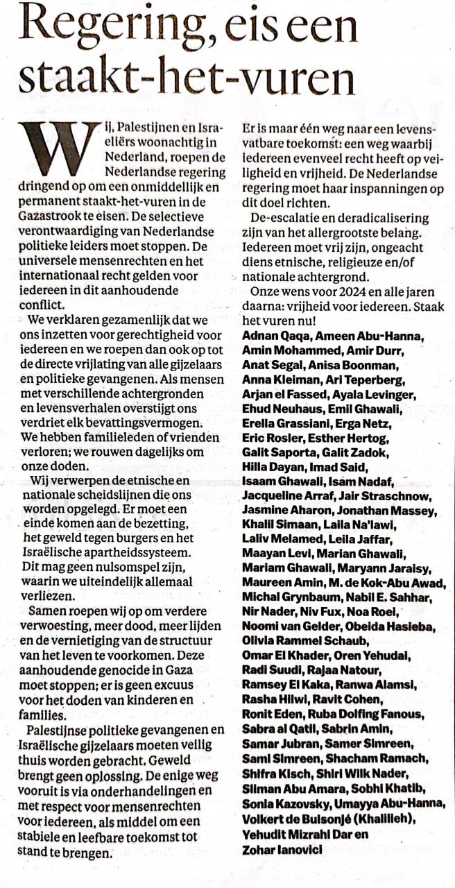 Open letter to the Dutch government published by het Parool