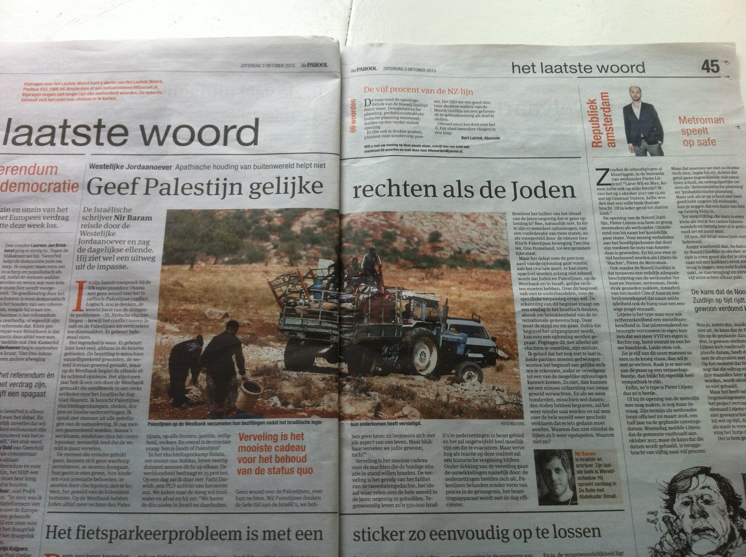 The Israeli writer Nir Baram in Het Parool: ‘Blijkbaar vervelen we jullie’