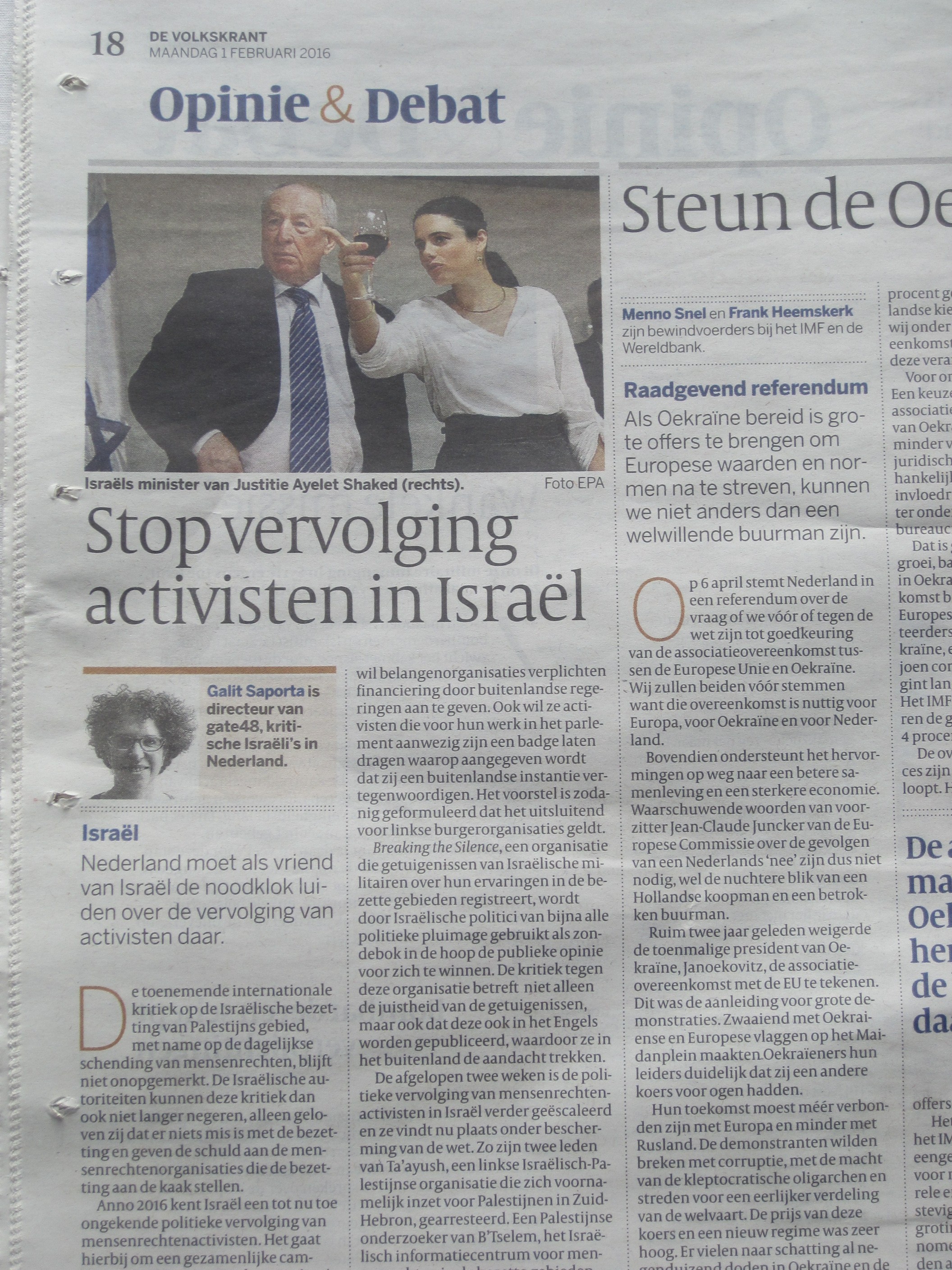 Opinion article in Volkskrant: Stop vervolging activisten in Israel